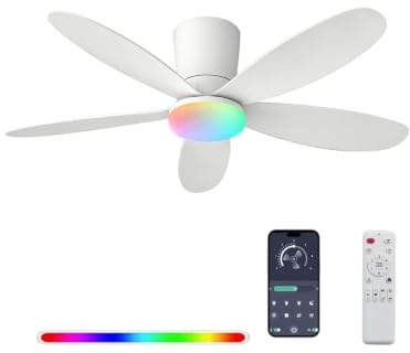 【APP+RGB】Ventiladores de Techo con Luz Silencioso 42'' y control remoto | Función Verano/Invierno,30W, Temporizador, 6 Velocidades, RGB Regulable, Función Verano/Invierno para Dormitorio Salon Cocina
