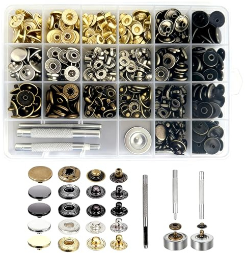 FuYelng 480 Piezas Corchetes de Presión Metálicos con 4 Herramientas, 15 mm | Botones de Presion 5 Colores Remaches Cuero Remache Doble Tapa, para Ropa Cuero Vaquero Bolsos