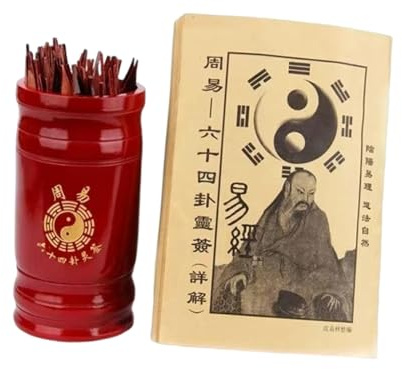 Qectial Ching Tubo Bastoncini Fortuna Libro Guida Cilindro Legno Compatto Pratico Portatile Adatto per Party Feste Famiglie