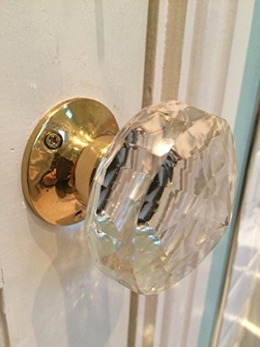 Beautiful Pair of Large Clear Diamond Shaped Real Glass Brass Mortice Door Knobs Pull Handles,Vintage, FRS-PL