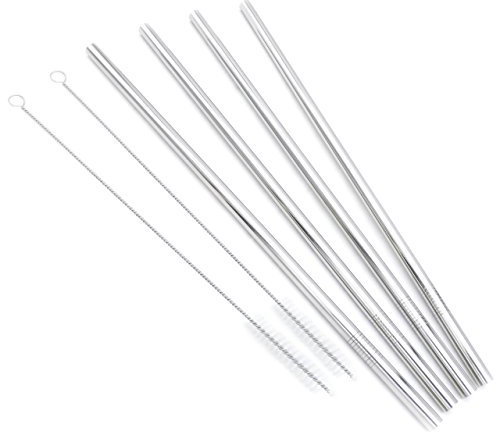 GFDesign Big Drinking Straws Reusable 12 Extra Long 9mm Extra Wide SUS 304 Food-Grade 18/8 Stainless Steel - Set of 4 with 2 Cleaning Brushes - Straight