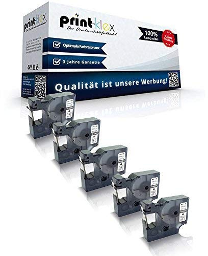 5x Print-Klex Schriftbänder kompatibel für Dymo D1 43613 1000 Plus 2000 5500 Labelmanager 150 Labelmanager 160 Labelmanager 200 S0720780 6mmx7m Schwarz auf Weiss - Office Plus Serie