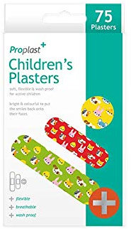 Play-tec Kinderpflaster, weich flexibel und waschfest für aktive Kinder, starke Klebe-Rückseite, Antihaft-Gaze-Pad, schützt die Wunde und frei von Schmutz - 75 Stück