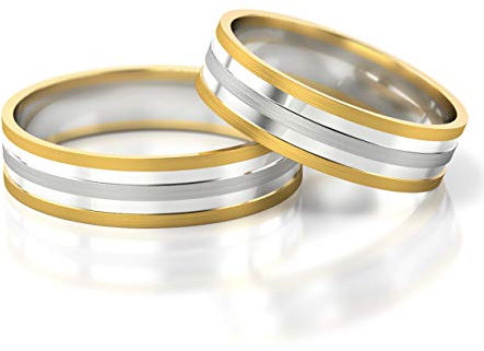 JC Gold Trauringe - Gelbgold Weißgold Eheringe Bicolor inklusive Stein und Gravur im Paarpreis PL231 (8 Karat (333) Bicolor)