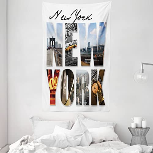 ABAKUHAUS Vereinigte Staaten Wandteppich und Tagesdecke, New York Collage aus Weiches Mikrofaser Stoff Waschbar ohne Verblassen Digitaldruck, 140 x 230 cm, Weiß Grau