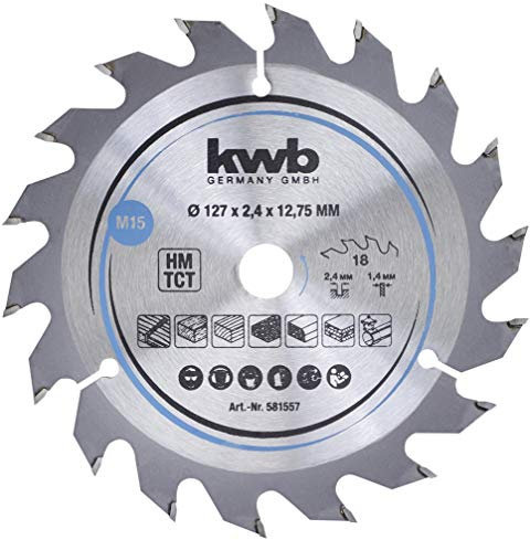 kwb Circular Saw Blade 127 x 12.75 mm, Fast Cutting, Suitable for Softwood, Hardwood, Plywood, and Chipboard