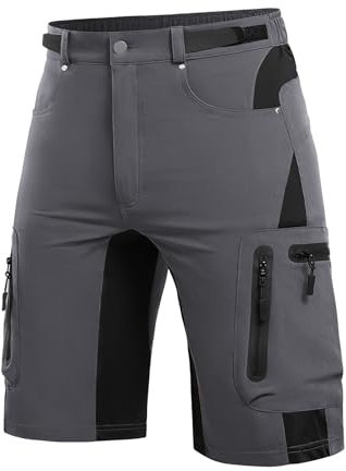 Cycorld Kurze Hosen Herren, Wanderhose Atmungsaktiv mit 6 Taschen Leichte Schneltrocknen Fahrradhose MTB Hose Radlerhose Manner Kurz Cargo Bermuda Shorts Treking Outdoorhose Sommer(Grau,M)