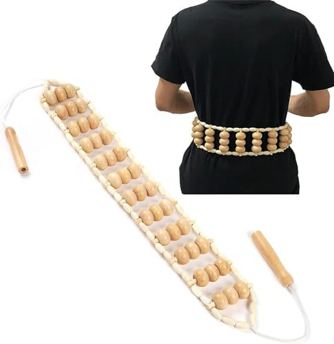 Rouleau Massage Dos Maderotherapie Corps Masseur de Dos de Corde Rouleau de Massage Manuel à Traction Masseur de Dos avec Poignée Rouleau en Bois