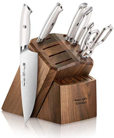 Cangshan Thomas Keller Signature Collection Schwedischer Pulverstahl geschmiedet, 7-teiliges Messerblock-Set, Walnussholzblock mit 8 schlitzen, weiß