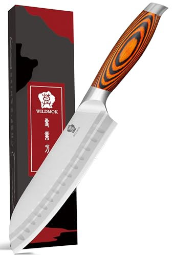 WILDMOK 7 Santoku Knife with Premium German Steel Razor Sharp Blade Chef Cutting Knives Meat Fruit Vegetable Knife