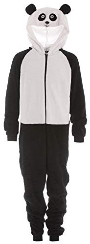 Camille Childrens Super Soft Fleece Onesie - Hooded All In One - Long Sleeved and Full Length with Elasticated Cuffs and Ankles Black & White 9-11 Years