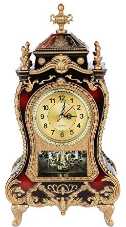 01 Vintage Clock, Vintage Table Clock European Style Antique Desk Alarm Clocks for Home Office Hotel Bedroom Living Room Decoration(Brownish Red)