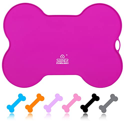 SuperDesign ZEROMESS Cat Dog Food Bowl Mats for Floors Non Slip Waterproof Silicone Dog Feeding Mat for Bowls Rubber Pet Water Bowl Mat Washable Dog Placemat Food Tray Bone Shaped Small Medium Large