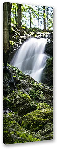 Feeby Impression sur Toile Intissé Chute D'Eau Dans La Forêt 30x90 cm Image Moderne Tableau Déco Mural Salle De Séjour Nature Plantes vert