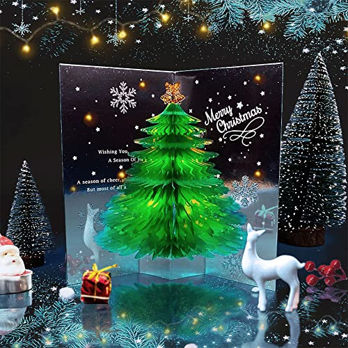 3D Weihnachtskarte Pop Up Grußkarte Kristall Weihnachtsbaum Geschenkkarte Dreidimensional Karten Weihnachten Grußkarte Klappkarten mit Umschlag Grün