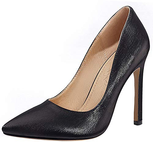 Escarpins Habillés Femme, Escarpins Aiguille Elegant Chaussures de Soirée Talons Hauts Pointu Chaussures de Fête Noir Taille 44 EU