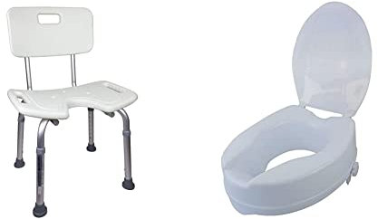 Mobiclinic, Marisma, Silla o Taburete de baño, de Ducha, ortopédica, Altura Regulable, Respaldo, Asiento en U, conteras Antideslizantes +, Elevador WC, con Tapa, 10 cm, Blanco, Titán