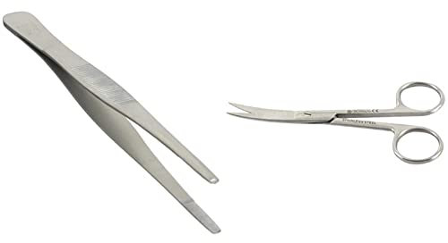 GIMA 26691 Anatomische Zange, 16 cm & - Gebogene Chirurgische Schere, Spitze Ende, Länge 11.5m, aus Edelstahl
