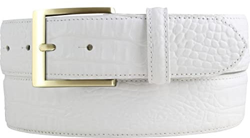 BELTINGER Gürtel mit goldener Gürtelschnalle und Krokoprägung 4 cm | Leder-Gürtel 40mm Kroko-Optik | Kroko-Muster 4cm | Weiß 80cm