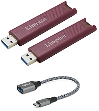 Kingston DataTraveler Max Type-A 256GB High Performance USB Flash Drive (2-Pack) Bundle with USB-C Adapter (3 Items)