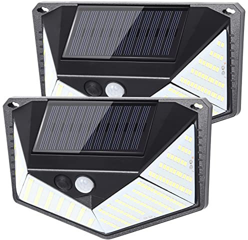 AGM Solarlampen für Außen 2 Stück, 220 LED 3 Modi 270° LED Solar Aussenleuch mit Bewegungsmelder, IP65 Wasserdichte Solarleuchten Garten Wandleuchte für Wand Post Pathway Garten