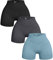 OQQ 3-teilige Yoga Shorts für Damen Gerippt Nahtlos Workout Hohe Taille überkreuzte Athletische Shorts Schwarz Grau Blau