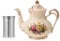 YOLIFE Floral Teapot, 42oz Ceramic Tea Pot with Removable Staniless Steel Infuser to Blooming and Loose Leaf Tea- Vintage Teapot with Gold Leaf Flowering Shrubs Pattern