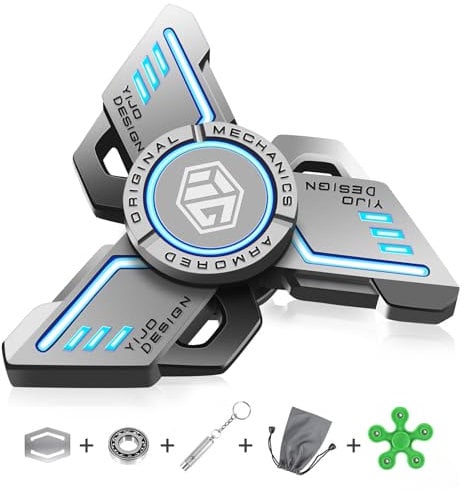 Fidget Spinner en Métal, TGKYK Hand Spinner Métal, Lumineux Fidget Spinner Metal, Stress Tdah Soulagement Figets Jouet, LED Fidget Toys Fidget Finger, Jouets Anti-Anxiété pour Enfants Adultes - Bleu