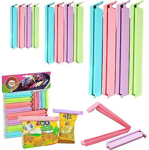 24 Stück Verschlussclips, Länge 15/10/7cm Lebensmittel Tütenclips, Groß Farbe Dichtungsclips, Verschlussklammern Clips für Zuhause Zum Versiegeln von Lebensmitteln Snacks Kaffee