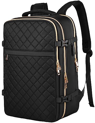 Reiserucksack mit 3 Packwürfeln,Rucksack Handgepäck Flugzeug, Ryanair Handgepäck 45x30x20, mit 17.3 Zoll Laptopfach und USB Ladeanschluss, Klein Reiserucksack für Weekender, Kurze Tirp, Schwarz