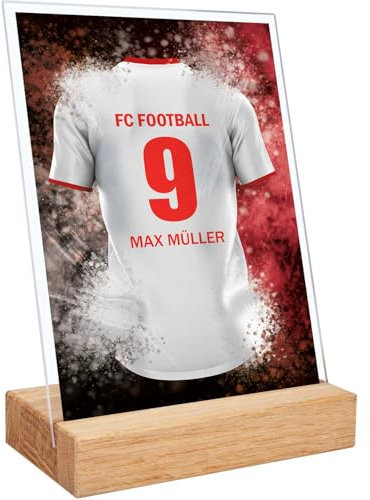GRAVURZEILE Fußball Bild auf Acrylglas - Fussball Fanartikel Foto Trikot mit Name Nummer & Verein - Personalisierte Geschenke für Männer und Jungen - Geschenk für Ihn - Köln Trikot - 20 x 30 cm