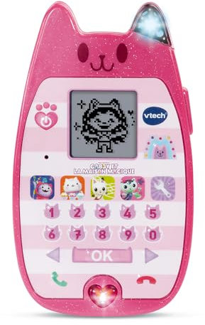 VTech - Gabby et La Maison Magique, Le Smartphone Éducatif, Téléphone Portable Enfant avec Écran Rétroéclairé, 4 Jeux, Oreille de Chat Lumineuse, Cadeau Enfant de 3 Ans à 7 Ans - Contenu en Français