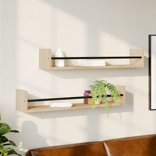 Hovothy Wandregale 2 Pcs 80x16x14cm Sonoma-Eiche Holzwerkstoff,Stahl Bookshelf Schwerlastregal Eckregal Hängeregal Küche Küchenregal Wand Eckregal Hängend Badezimmer Regal Waschtischplatte