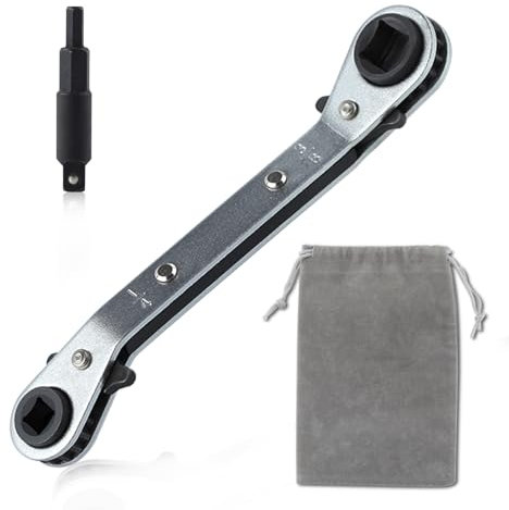 LEONTOOL Offset Ratchet Wrench Ratcheting Service Wrench 3/8 1/4 5/16 3/16 HVAC Service Wrench with Hex Bit Adapter for Air Conditioning, Refrigeration Equipment, Equipment Repair