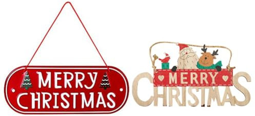 Biwwubik Letrero de Placas de Feliz Navidad para Puerta de Entrada, DecoracióN del Hogar, Colgante de Pared, Letrero Colgante de Navidad de Madera para Exteriores