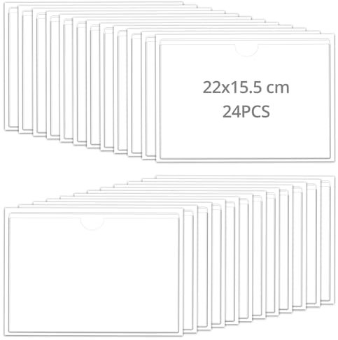 QWORK® 24er Set Klarsichthüllen Selbstklebende DIN A5, Transparent prospekthüllen Etikettenhalter mit Oberer Öffnung, Wasserfest und Robust
