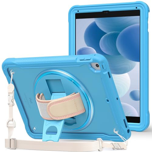 ProCase Étui Antichoc pour iPad 9.7 Pouces 2018/2017 6ème /5ème Génération, iPad Air 2/1, Housse Dos Semi-Transparent, Coque de Protection avec Bandoulière Réglable -Bleu