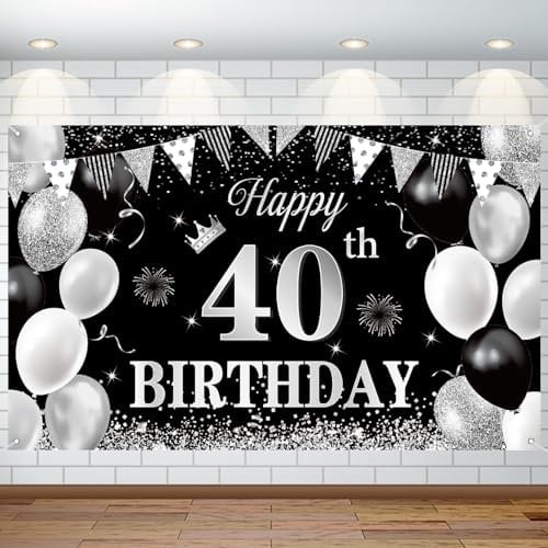 40. Geburtstag Party Dekoration Geburtstag Hintergrund Banner Deko 40 Geburtstag Männer Frauen Extra Große Schwarz Silber Geburtstag Banner Dekoration für Damen Geburtstag Party Supplies Foto Prop