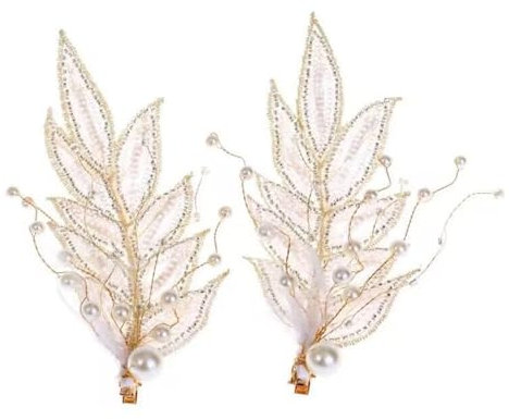 1 Pair Gold Fascinator Bridal Hair Clip Wedding Headband Hair Vine Headdress, Pearl Feather Hair Piece Hair Pin Wedding Hair Accessories Bride Hair Clips for Prom Party