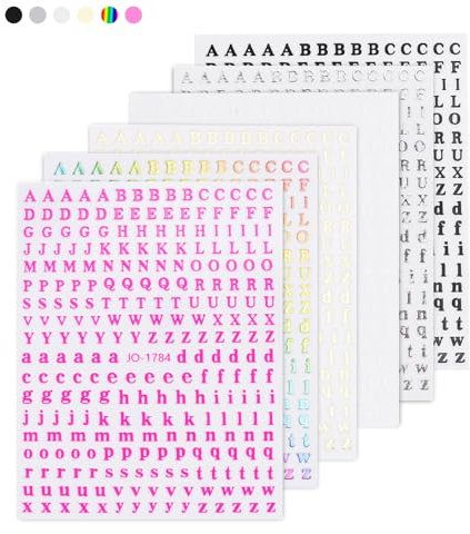 QUARKZMAN 6 Blatt 3D Nagelsticker mit Englischen Buchstaben A-Z, Selbstklebende Nail Art Sticker, Nagel Aufkleber, Nageldesign Zubehör, Handyhüllen DIY Dekorationen (6 Farben)