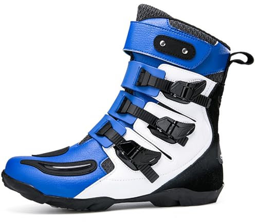 DJFOG Stivali da moto alti per unisex, stivali protettivi impermeabili in pelle microfibra da cross, comodi stivali da motocross traspiranti,Dark blue,46
