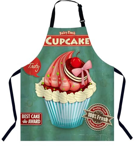 Xuwenz Schürze für Damen und Herren 001, Vintage-Cupcake, 31 X 27 Inch