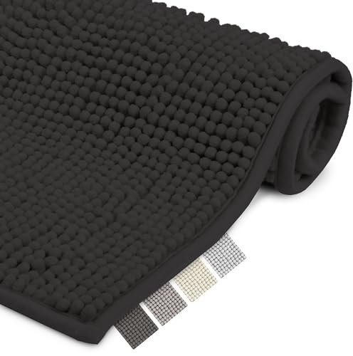 Beautissu Badematte rutschfest 70x120 cm Chenille Badezimmerteppich Groß Flauschig Badteppich rutschfest waschbar Badvorleger Bad Teppich Badezimmer Duschvorleger Badematte Schwarz – BeauMare WR