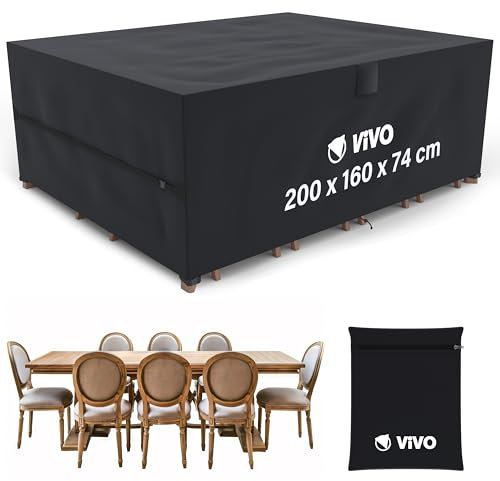 Garden Furniture Covers 200x160x74cm Rattan Sofa Table Chair Set Cover Tear Resistant Oxford Fabric 420D Heavy Duty Oxford Fabric Anti-UV Outdoor Patio Table Cover with Air Vent for Chair and Table