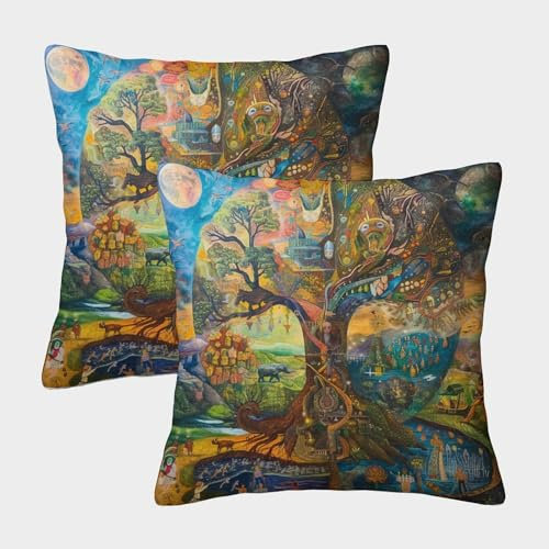 DHBANEIOK Strange Big Baum Quadratische Kissenbezug 2er Set Unsichtbarem Reißverschluss Zuhause Dekoration Anlage Sofa Kissen Für Sofa Wohnzimmer Zierkissen 50x50cm