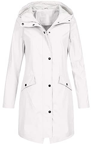 Veste Pluie Femme Coupe Vent Manteau de Pluie avec Capuche de Travail Zippé Chaude Parka Outdoor Casual Grande Taille Randonnée Veste Marque Mi Saison Adulte Jacket(Blanc,M)