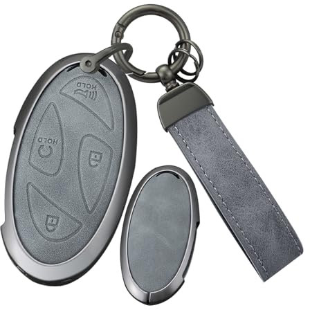 ontto Grau Autoschlüssel Hülle Schutzhülle Passt für Hyundai Ioniq 6 Kona EV SE Azera Tucson Santa Fe Hybrid Elantra 2023-2025 5/7 Tasten Metall Leder Schlüsselhülle Schlüsselanhänger Schlüsselgehäuse