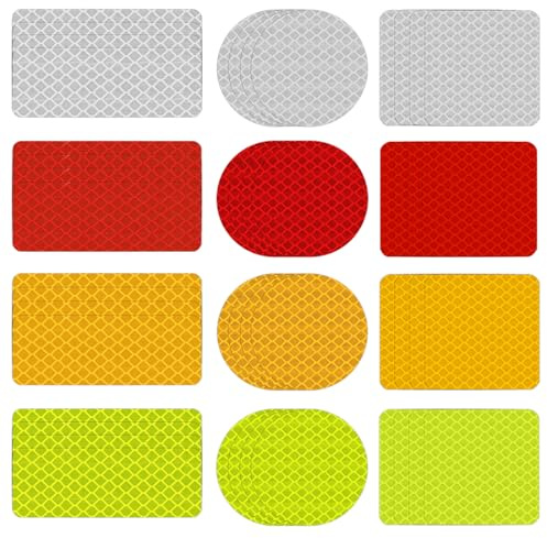 YOURKAY 48 PCS Catarifrangente Adesivo, Strisce Catarifrangenti Adesive, Adesivi di Avvertenza, Impermeabile e Resistente，Adatto per Auto, Moto e Biciclette