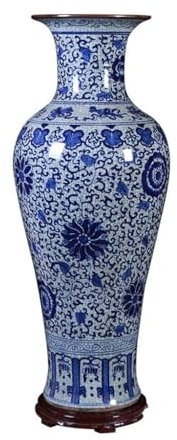 GEK208130 Vasen Retro-Keramik-Bodenvase Antike Blaue und weiße Porzellanvase Wohnzimmer-Blumenarrangement chinesische TV-Schrank-Dekoration Blumenvasen