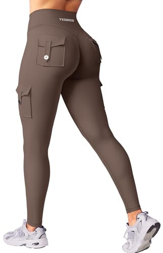 YEOREO CoreFlex Sport Leggings Damen Mit Taschen Invisible Scrunch Butt Gym Leggings High Waist Boom Booty Seamless Push Up Blickdicht Yoga Sport Leggings Kaffee M